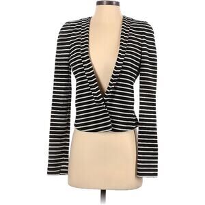 BCBGMaxAzaria Striped Cropped V-Neck Blazer Jacket Women’s Size XS Black White